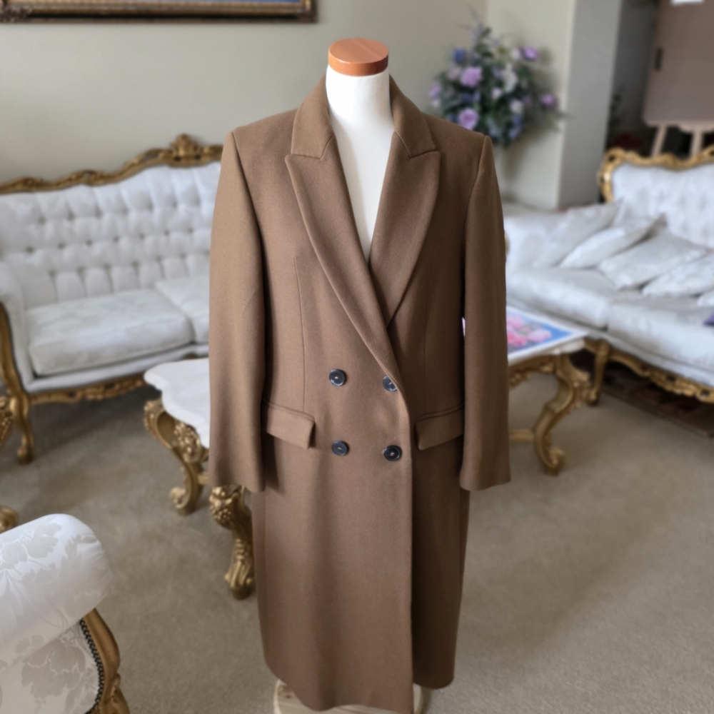 Zara Classic Brown Double-Breasted Wool Coat